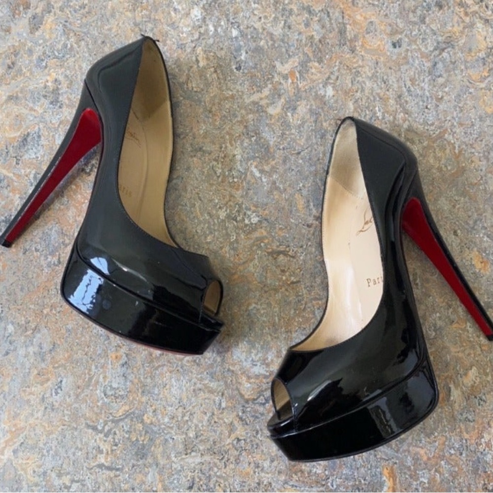 Christian Louboutin Black Peep-Toe Stiletto Heels